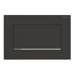 Pulsador serie Sigma10 de Geberit. Negro mate lacado, revestimiento fácil de limpiar, cromado brillante